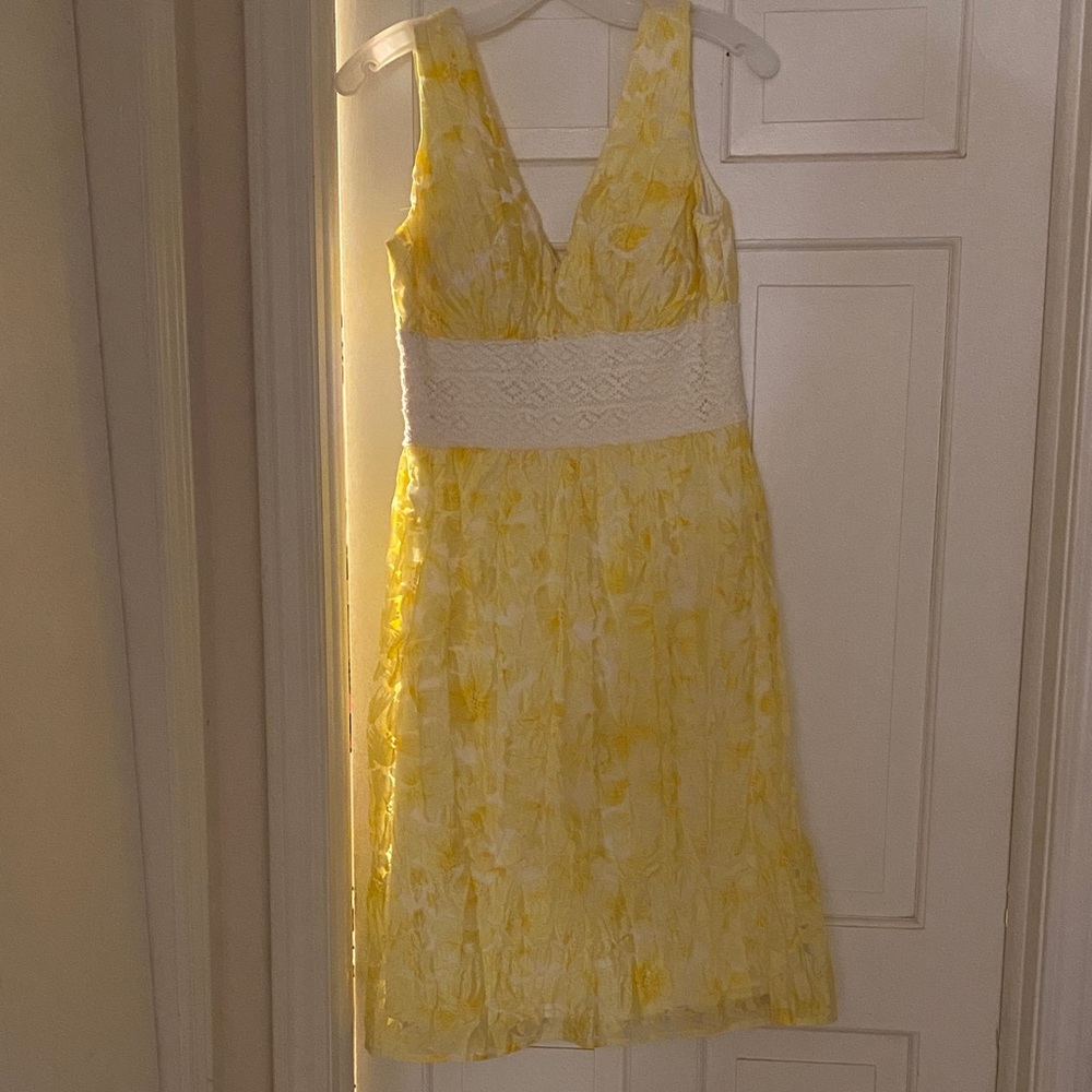 Kay Unger Sunlit Yellow and Cream Midi Dress